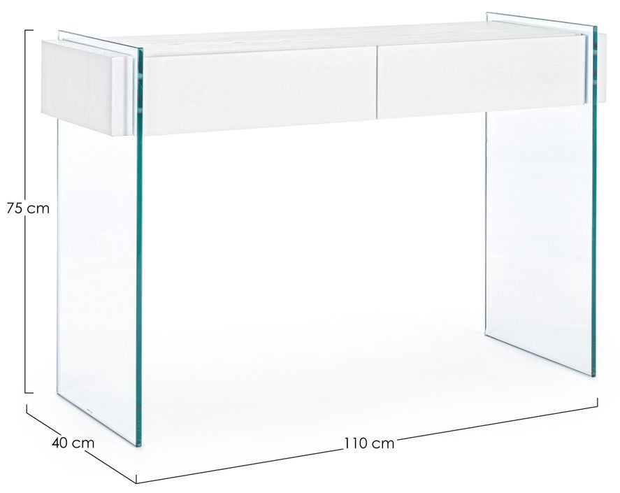 Console 2 tiroirs bois blanc et verre trempé Lina 110 cm - Photo n°7