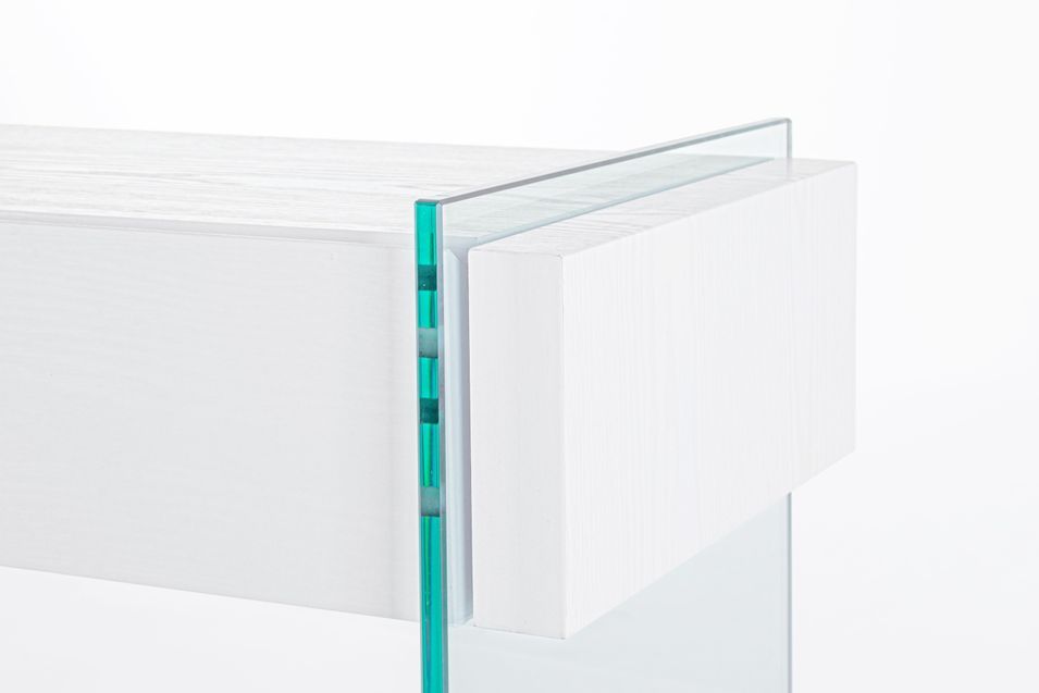 Console 2 tiroirs bois blanc et verre trempé Lina 110 cm - Photo n°3