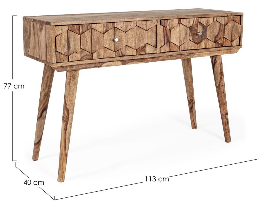 Console 2 tiroirs en bois de sheesham naturel Kany 113 cm - Photo n°7