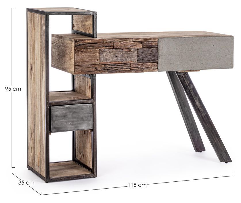 Console 2 tiroirs industrielle bois de manguier recyclé et acier noir Kramer 118 cm - Photo n°9