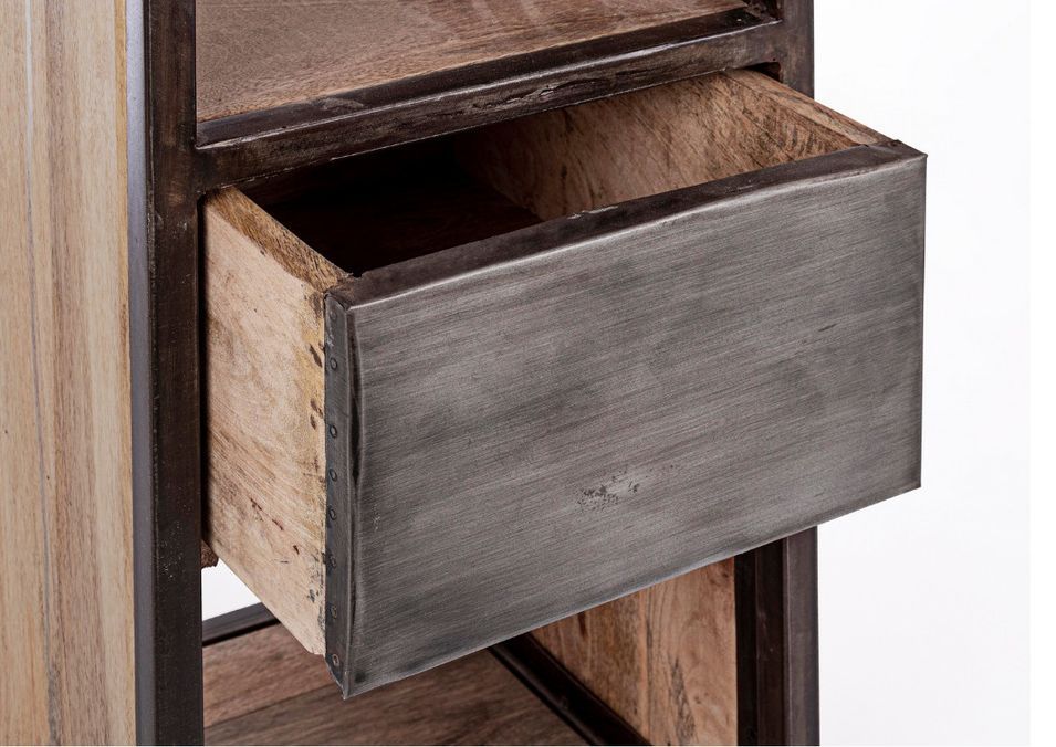 Console 2 tiroirs industrielle bois de manguier recyclé et acier noir Kramer 118 cm - Photo n°5