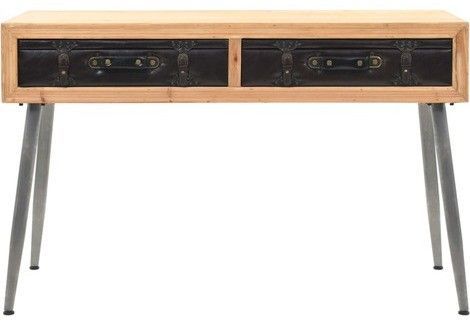 Console 2 tiroirs pin massif clair et simili cuir Stylie - Photo n°3