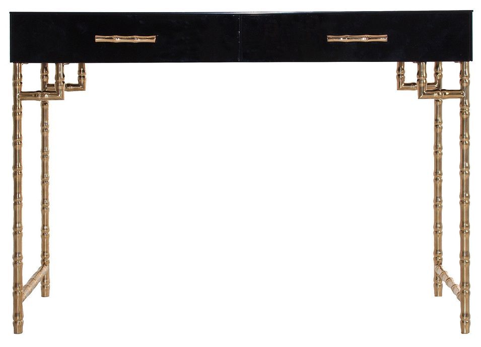 Console 2 tiroirs verre noir et métal doré Zelli - Photo n°1