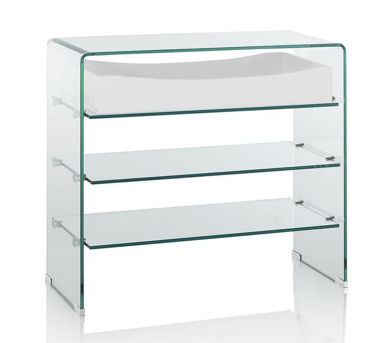 Console 3 étagères 1 tiroir blanc et verre transparent Nygo L 80 cm - Photo n°1
