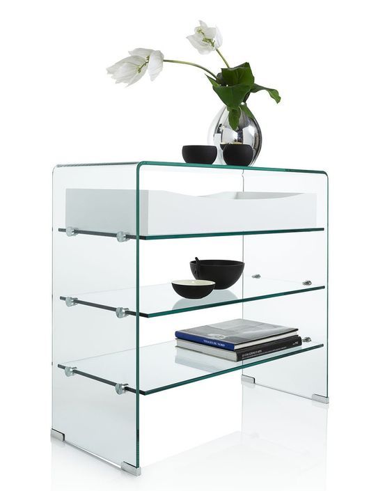 Console 3 étagères 1 tiroir blanc et verre transparent Nygo L 80 cm - Photo n°4