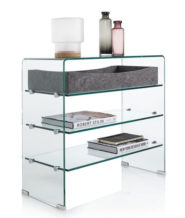 Console 3 étagères 1 tiroir effet béton et verre transparent Nygo L 80 cm - Photo n°3