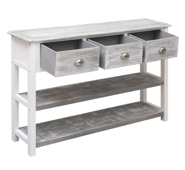Console 3 tiroirs 2 étagères paulownia blanc et gris Amatar - Photo n°4