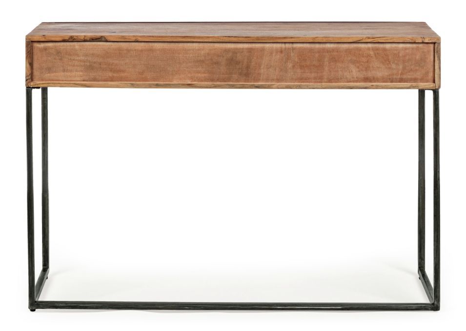 Console 3 tiroirs en bois clair d'acacia vernis mat et acier noir Makune 115 cm - Photo n°6