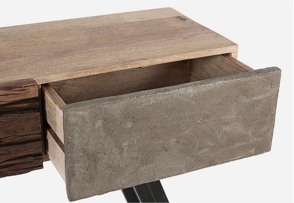 Console 3 tiroirs industrielle bois de manguier recyclé et acier noir Kramer 160 cm - Photo n°4