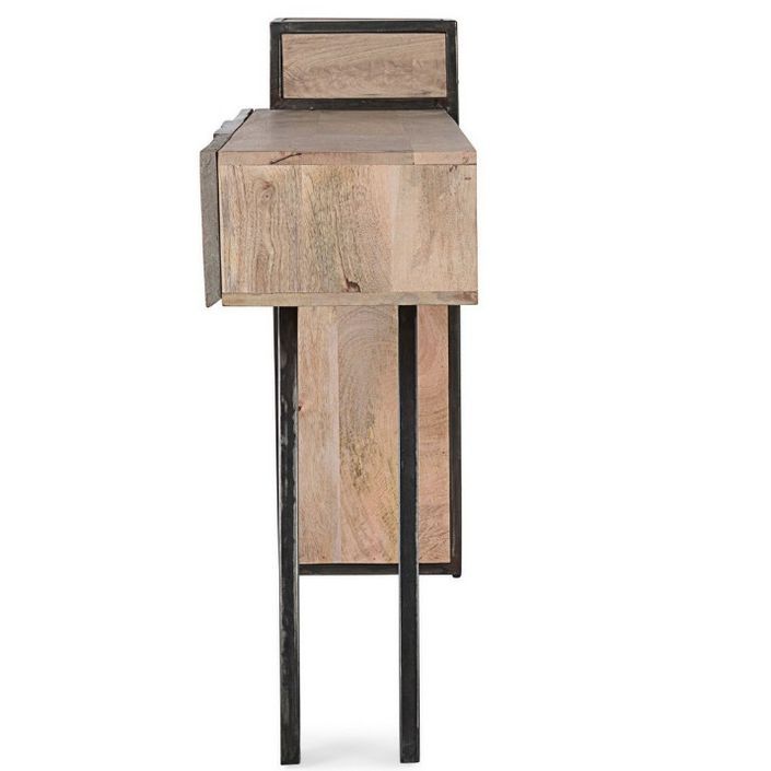 Console 3 tiroirs industrielle bois de manguier recyclé et acier noir Kramer 160 cm - Photo n°11