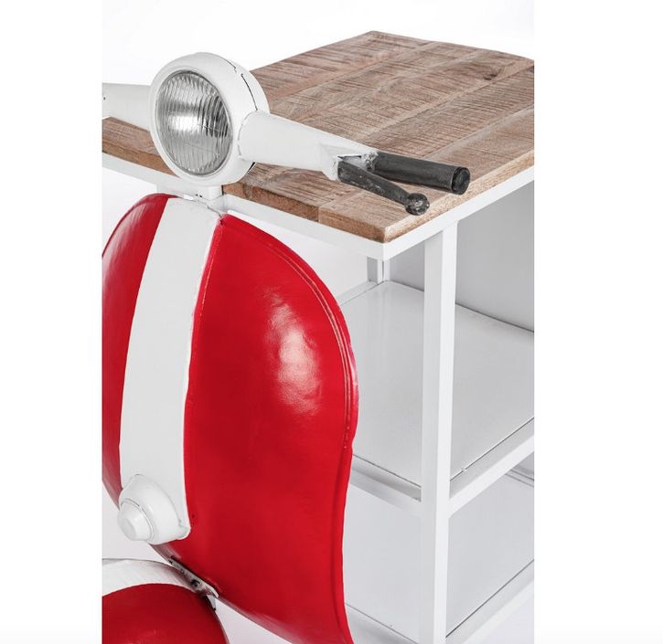 Console bar Vespa acier rouge et blanc mat avec étagere 104 cm - Photo n°5