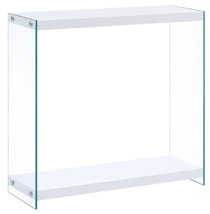 Console bois blanc brillant et verre trempé transparent Cubi - Photo n°1