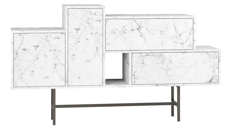 Console bois blanc effet marbre 2 tiroirs 2 portes Kermina 160 cm - Photo n°1