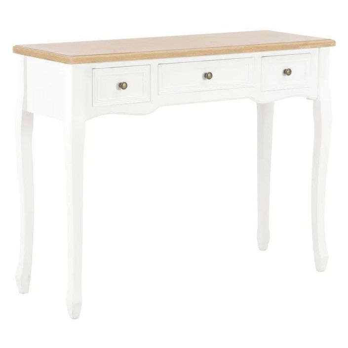 Console coiffeuse 3 tiroirs pin massif clair et blanc Moram - Photo n°1