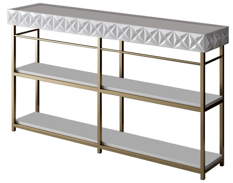 Console design bois blanc et métal doré Tonya 152 cm - Photo n°1