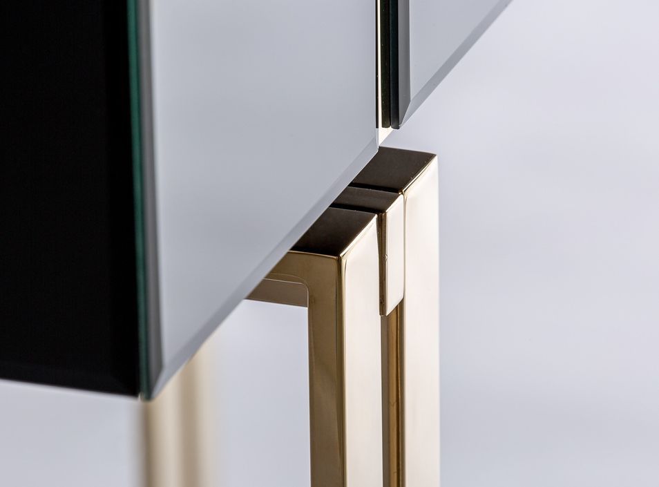 Console design verre teinté noir et métal doré Tery 120 cm - Photo n°5
