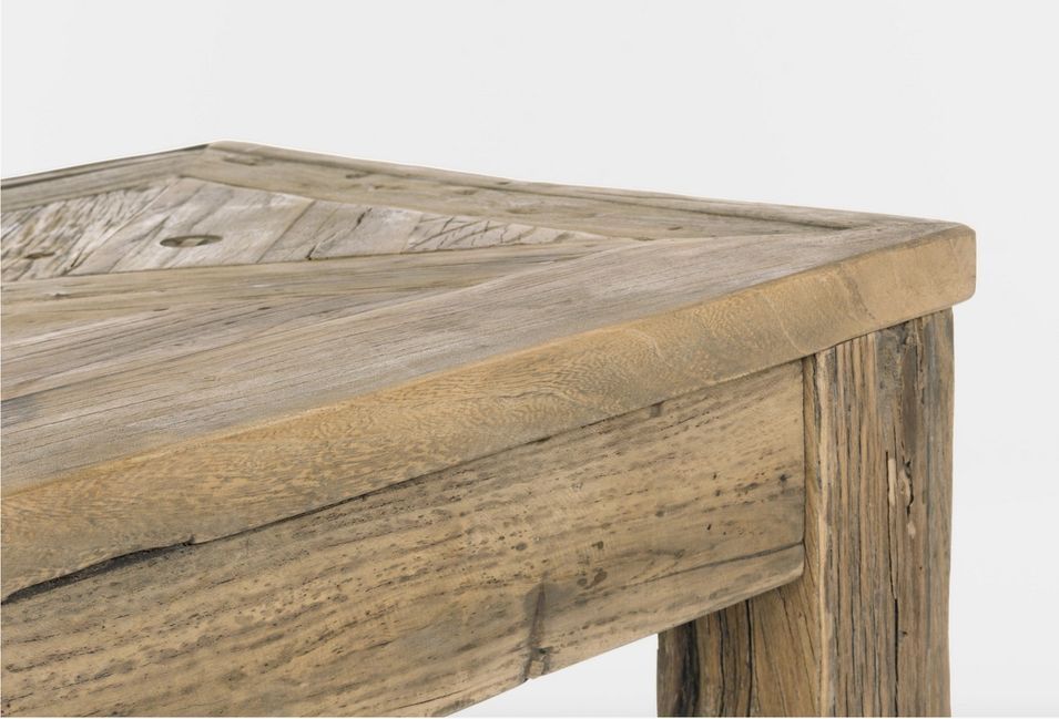 Console en bois d'orme avec plateau effet parquet vieilli Kaira - Photo n°6