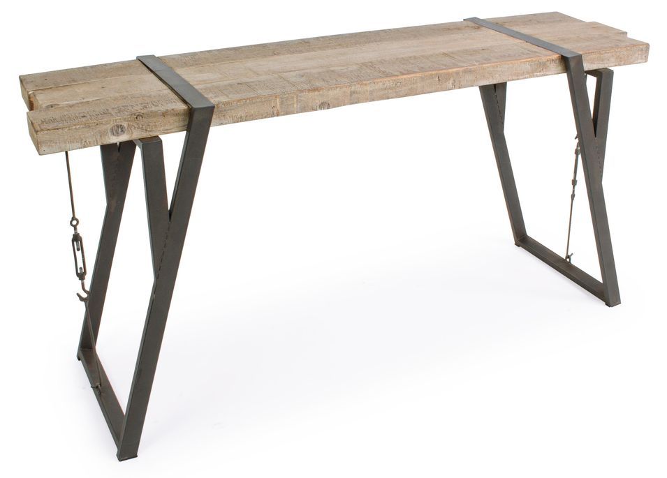 Console en bois de sapin et pieds en acier noir Bido L 153 cm - Photo n°1