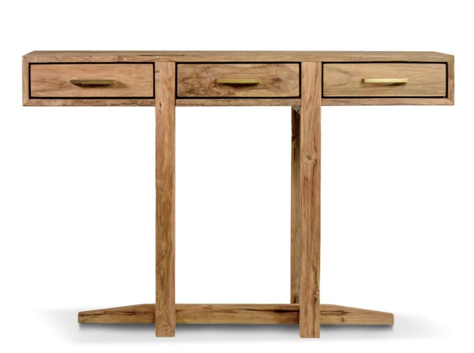 Console en bois de teck naturel 3 tiroirs Touka 130 cm - Photo n°1