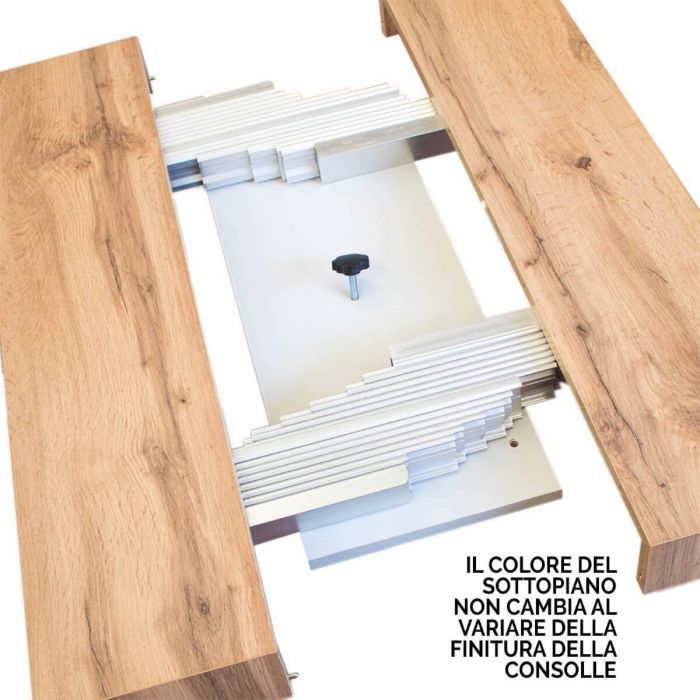 Console extensible 3 étagères bois blanc et pieds métal anthracite 14 personnes 40 à 300 cm Canel - Photo n°10