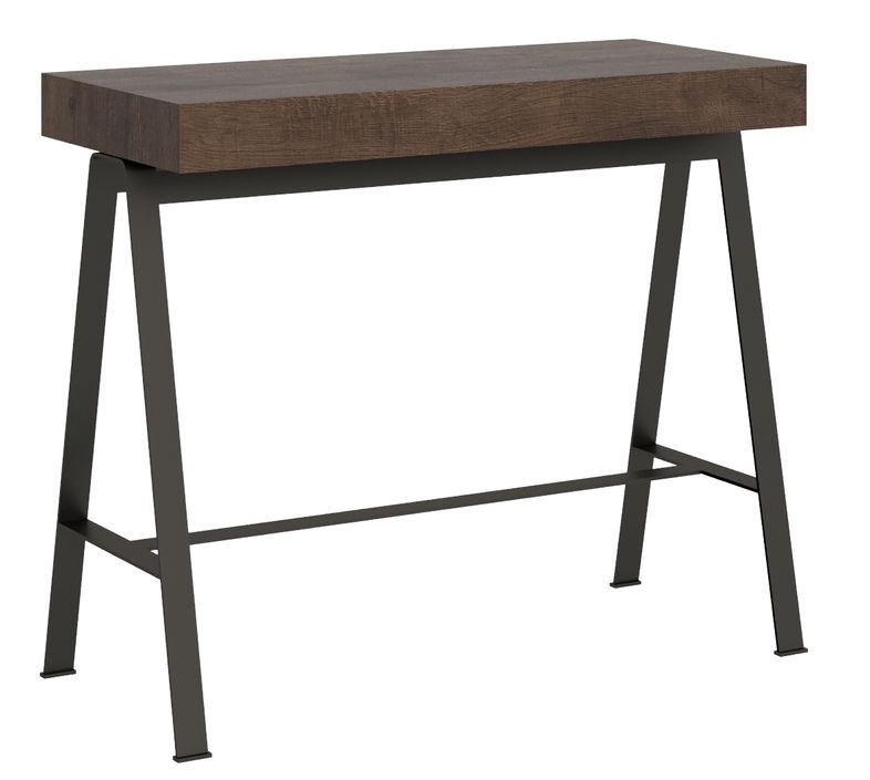 Console extensible bois noyer foncé et pieds métal anthracite 8 personnes 40 à 196 cm Yanco - Photo n°1