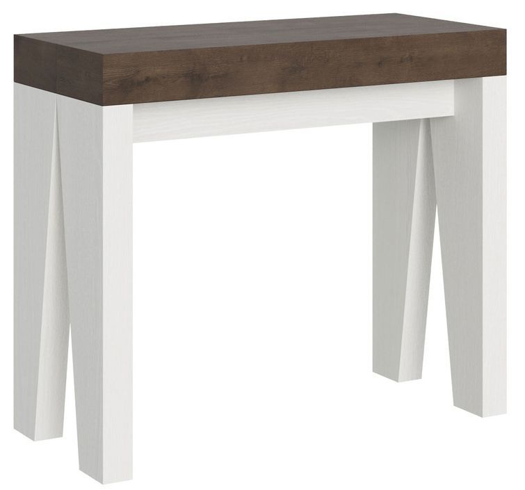 Console extensible bois noyer pieds blanc 8 personnes 40 à 196 cm Naxo - Photo n°1