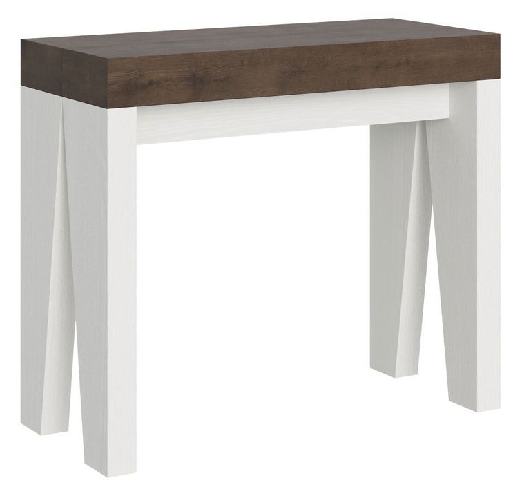 Console extensible bois noyer pieds bois blanc 12 personnes 40 à 300 cm Naxo - Photo n°1