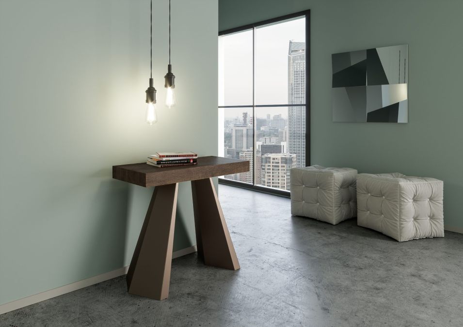 Console extensible design bois et acier marron Diva - Photo n°2