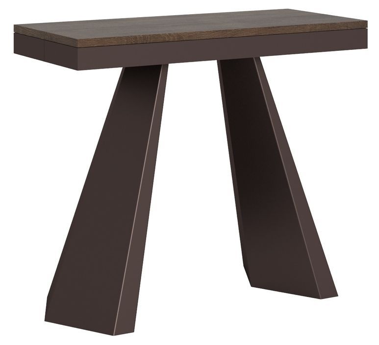 Console extensible design bois et acier marron Elegancia - Photo n°1