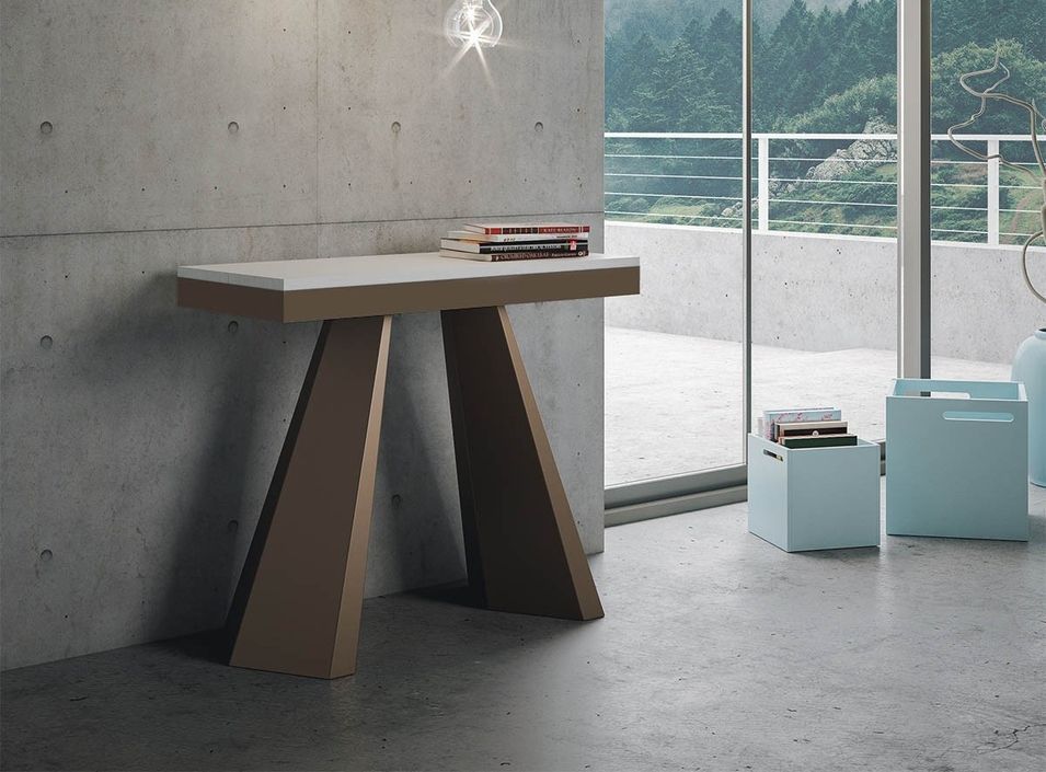 Console extensible design bois et acier marron Elegancia - Photo n°2