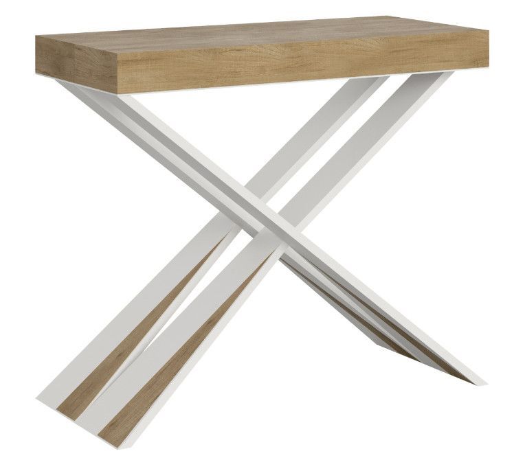 Console extensible bois pieds croisés blanc Diago - Photo n°1