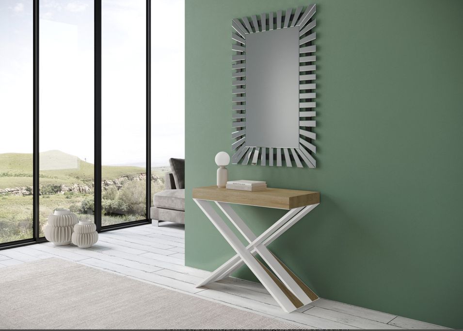 Console extensible bois pieds croisés blanc Diago - Photo n°2