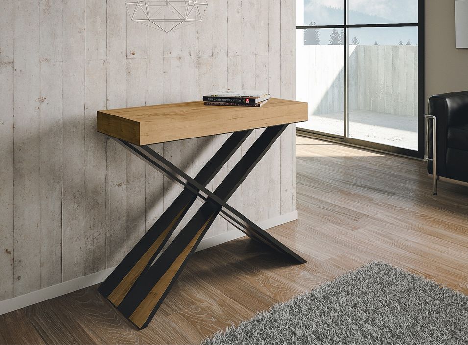 Console extensible design bois et pieds croisés bois et acier anthracite Diago - Photo n°3