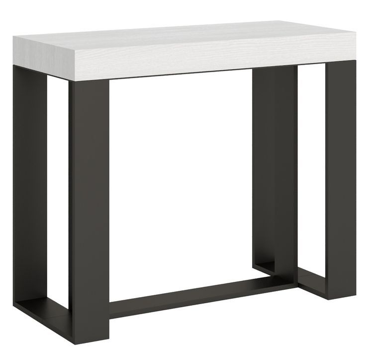 Console extensible frêne blanc et pieds métal anthracite 8 personnes 40 à 196 cm Fonja - Photo n°1