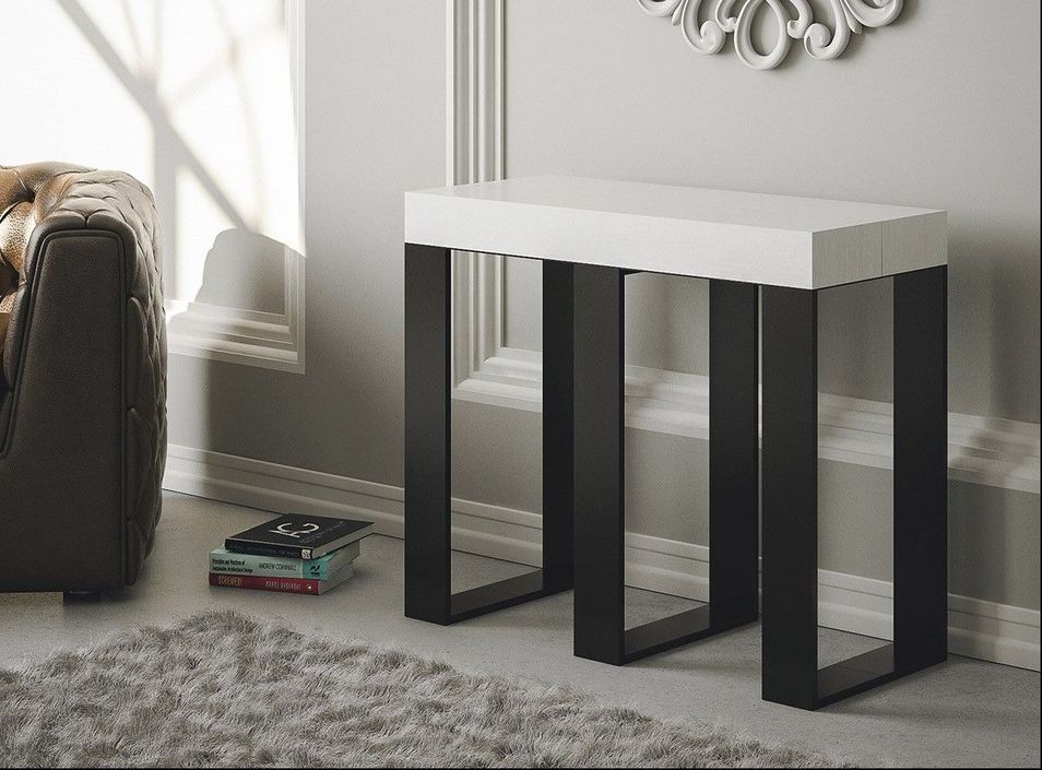 Console extensible frêne blanc et pieds métal anthracite 8 personnes 40 à 196 cm Sivy - Photo n°4