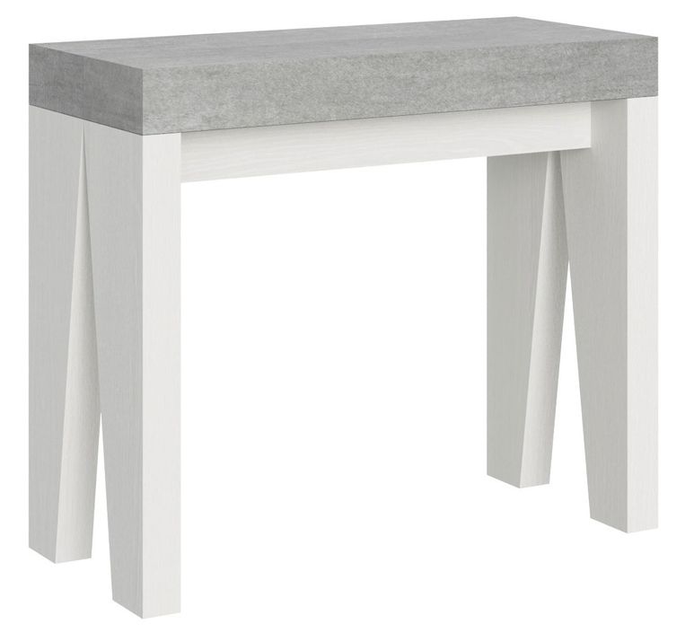 Console extensible gris béton pieds bois blanc 12 personnes 40 à 300 cm Naxo - Photo n°1