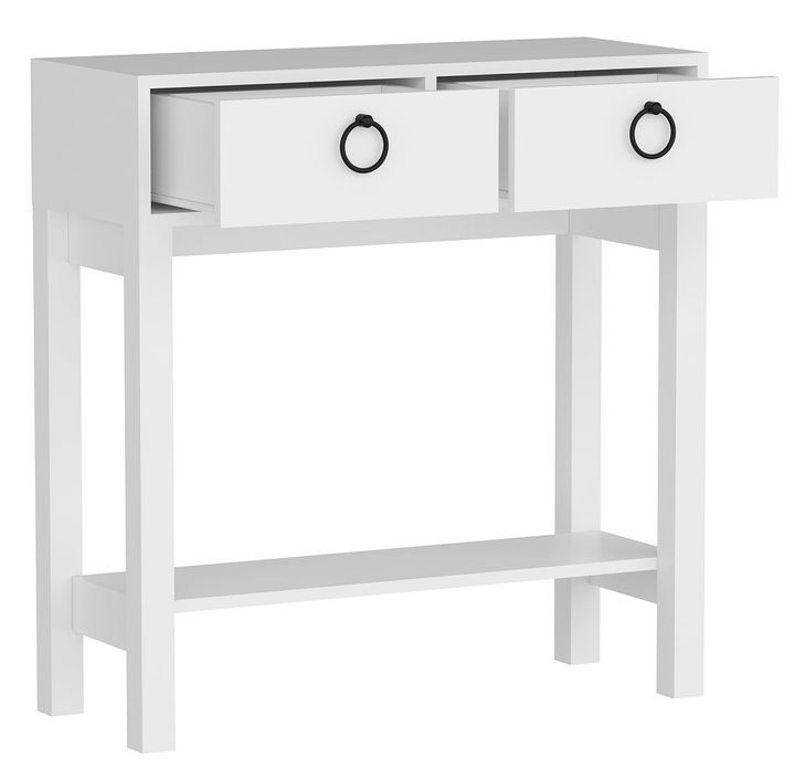 Console fixe bois blanc 2 tiroirs et pieds métal blanc Melya 90 cm - Photo n°1