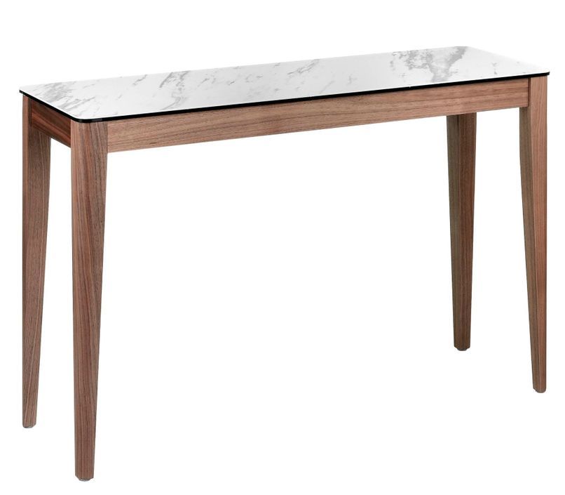 Console fixe Kloser 120 cm - Noyer et porcelaine blanche effet Marbre - Photo n°1