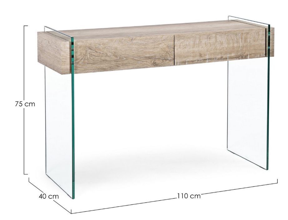 Console moderne bois naturel et verre trempé Anya 110 cm - Photo n°4