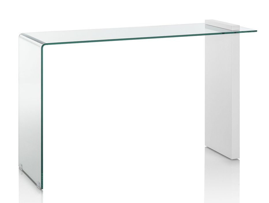 Console verre transparent et pied bois blanc Luni L 120 cm - Photo n°1