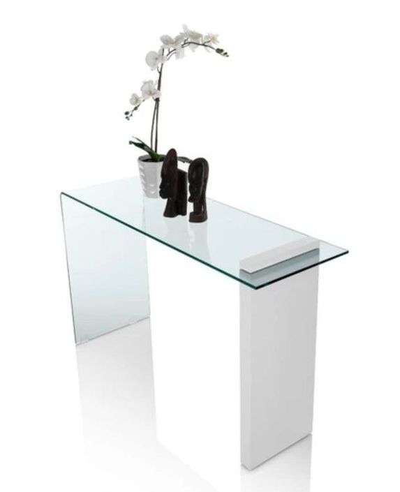 Console verre transparent et pied bois blanc Luni L 120 cm - Photo n°2
