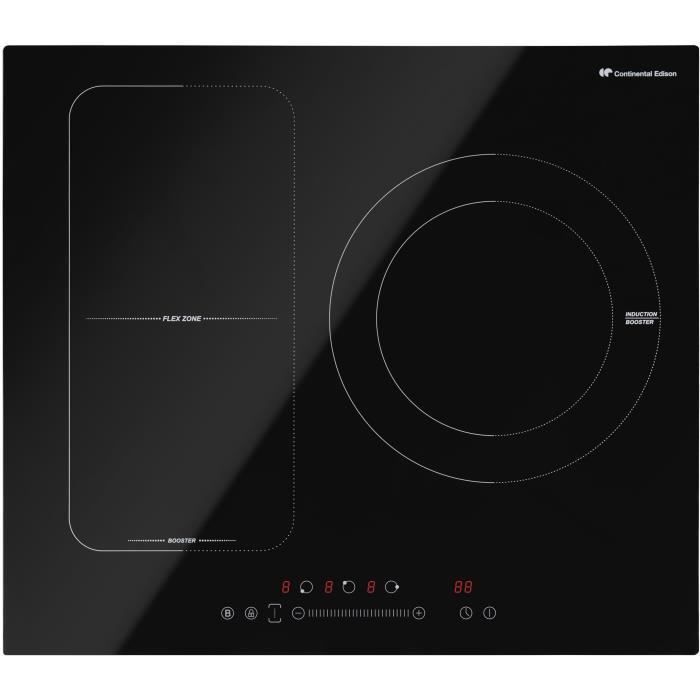 CONTINENTAL EDISON Table de cuisson induction 3 zones dont 1 zone modulable - 6500W- L60 x P49 cm- Revetement verre - Noir - Photo n°1