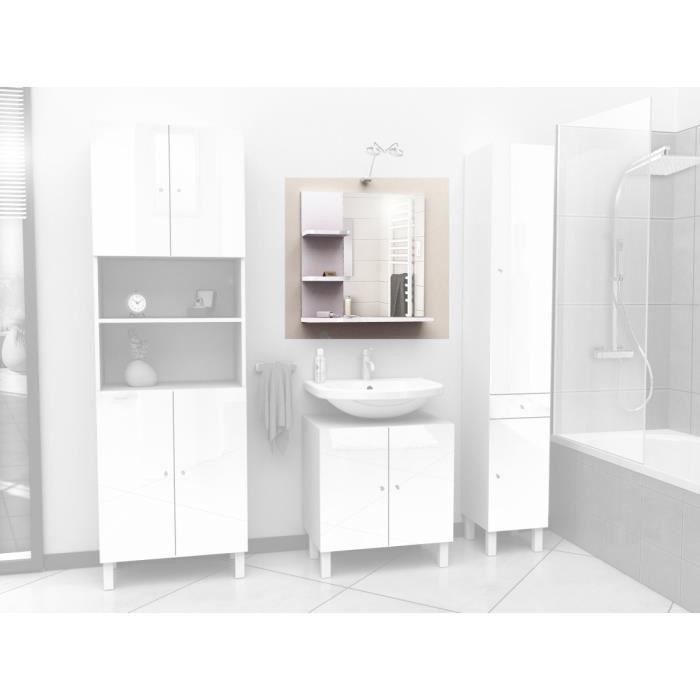 CORAIL Meuble miroir de salle de bain L 60 cm - Blanc laqué - Photo n°4