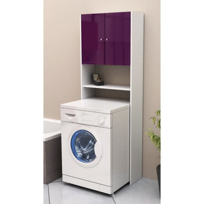 CORAIL Meuble WC ou machine a laver L 63 cm - Aubergine Laqué - Photo n°3