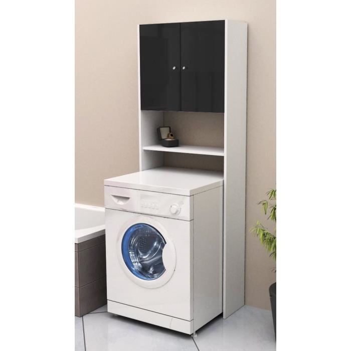 CORAIL Meuble WC ou machine a laver L 63 cm - Noir laqué - Photo n°3
