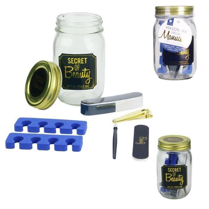 COSMETIC CLUB Coffret manucure Mason Jar Beauté - 6 pieces - Bleu et doré - Photo n°4