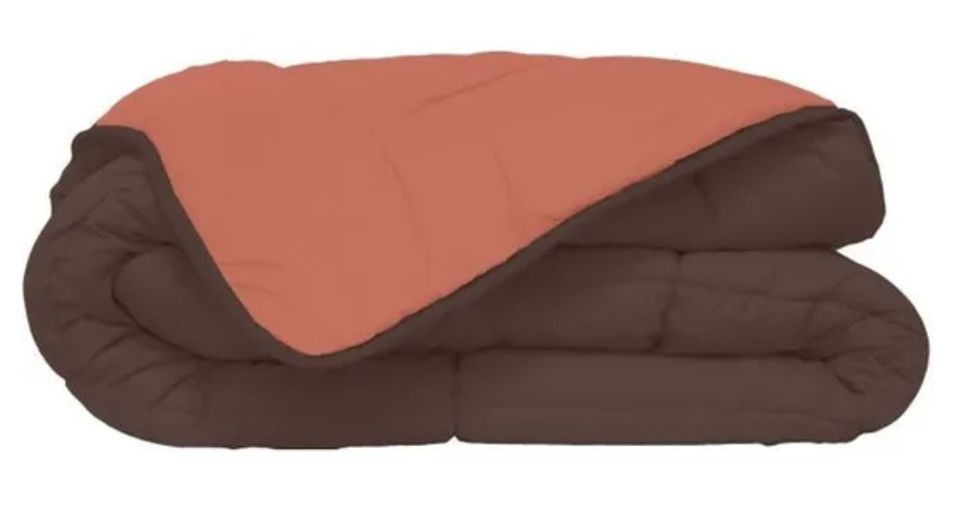 Couette chaude en microfibre chocolat & corail 400g/m² Calgary - Photo n°1