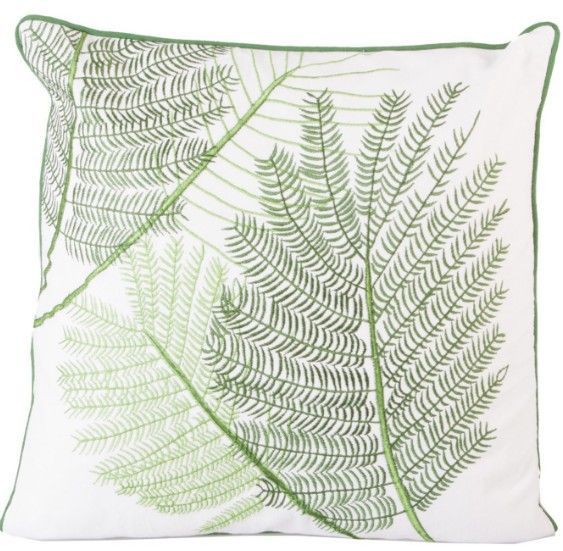Coussin coton et polyester blanc et vert Flore - Photo n°1