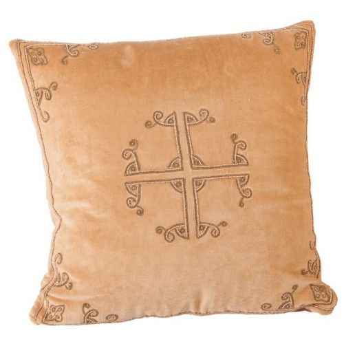 Coussin coton polyester et velours ocre Diana - Photo n°1