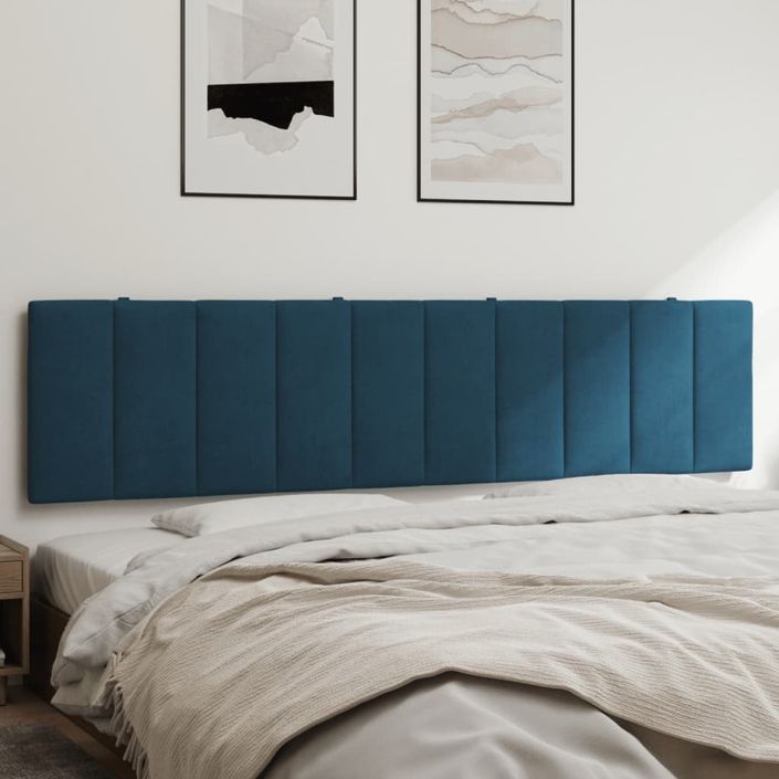 Coussin de tête de lit bleu 200 cm velours - Photo n°1